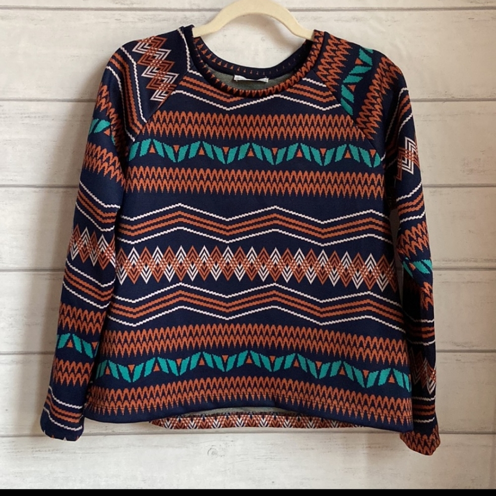 Zara Aztec print stretchy knit sweater